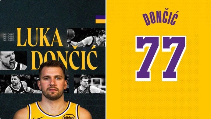  东契奇转发湖人77号球衣照：无论在哪儿打球 目标都是总冠军！